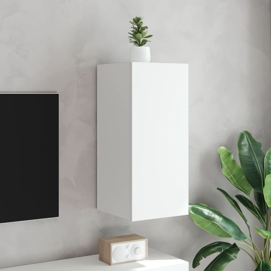 Tv-Wandmeubel Met Led-Verlichting 30,5X35X70 Cm Wit