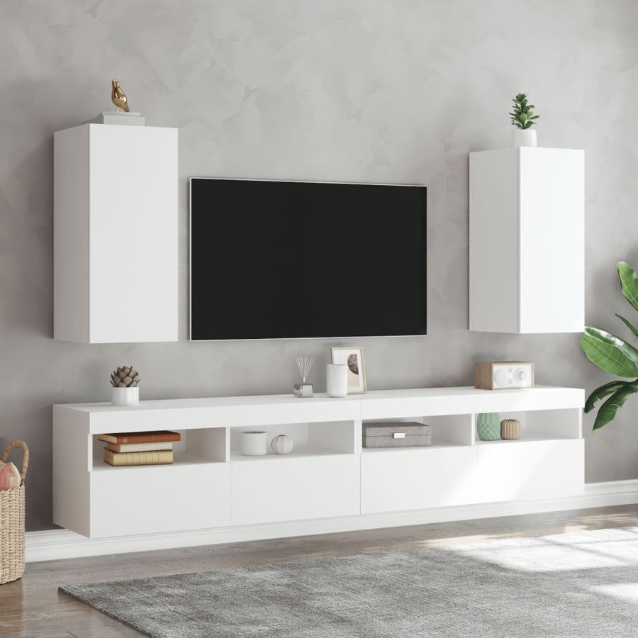 Tv-Wandmeubel Met Led-Verlichting 30,5X35X70 Cm Wit