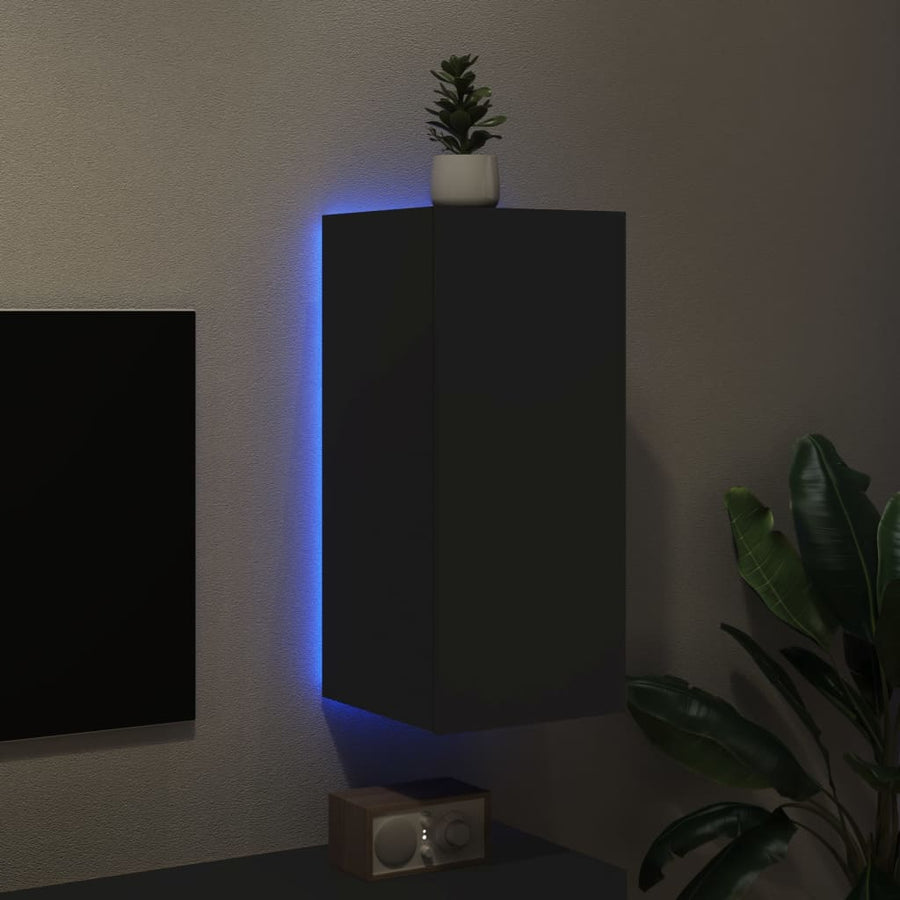 Tv-Wandmeubel Met Led-Verlichting 30,5X35X70 Cm Zwart