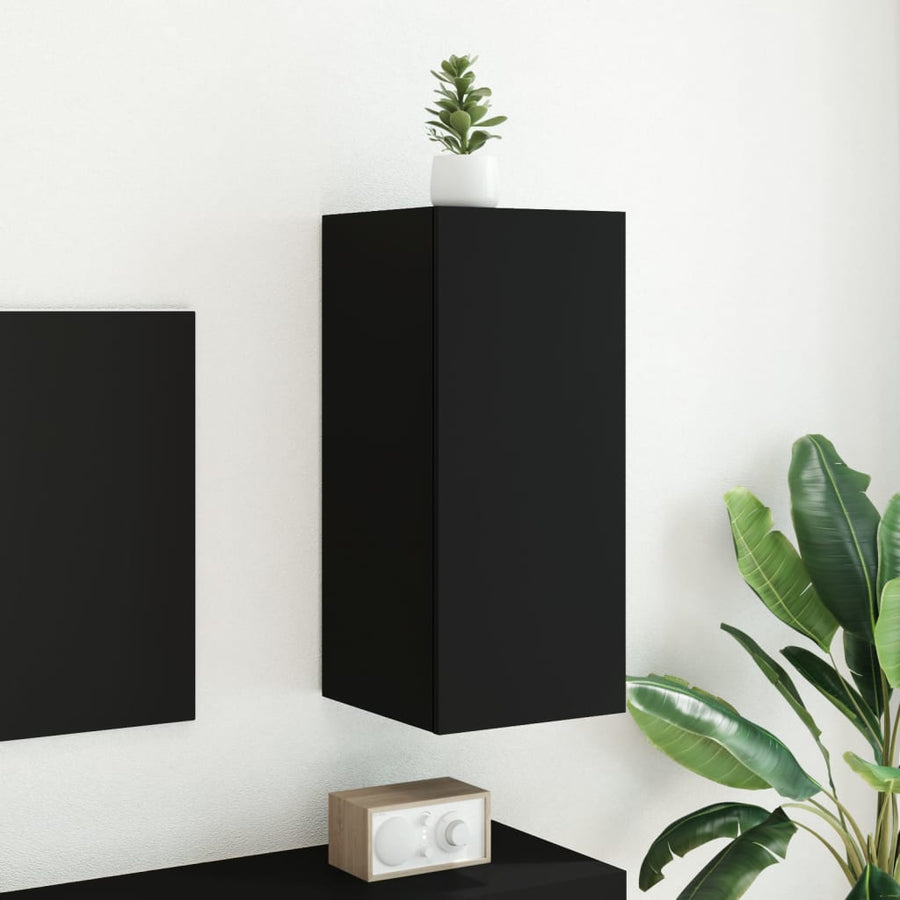 Tv-Wandmeubel Met Led-Verlichting 30,5X35X70 Cm Zwart