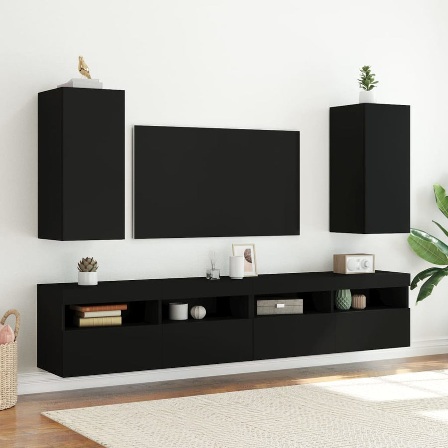 Tv-Wandmeubel Met Led-Verlichting 30,5X35X70 Cm Zwart