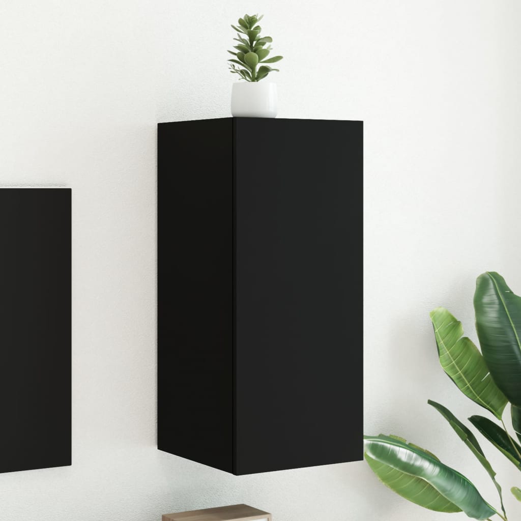 Tv-Wandmeubel Met Led-Verlichting 30,5X35X70 Cm Zwart