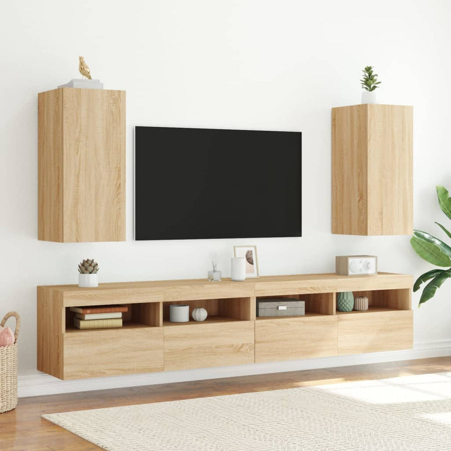 Tv-Wandmeubel Met Led-Verlichting 30,5X35X70 Cm Sonoma Eiken
