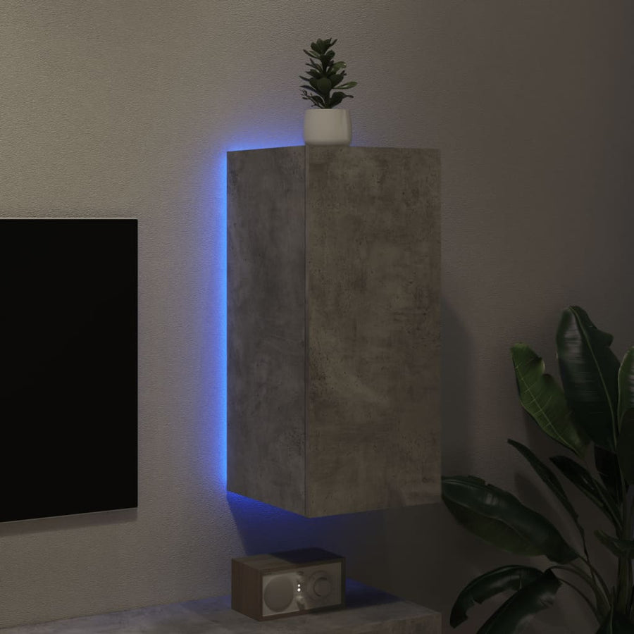 Tv-Wandmeubel Met Led-Verlichting 30,5X35X70 Cm Betongrijs