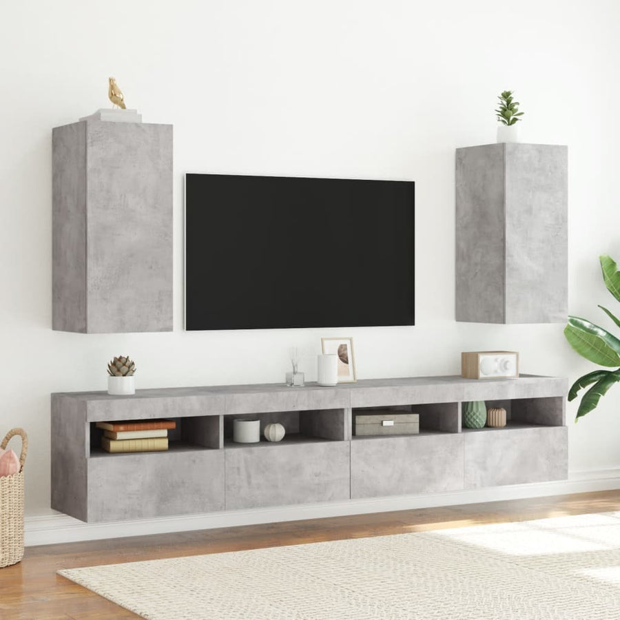 Tv-Wandmeubel Met Led-Verlichting 30,5X35X70 Cm Betongrijs