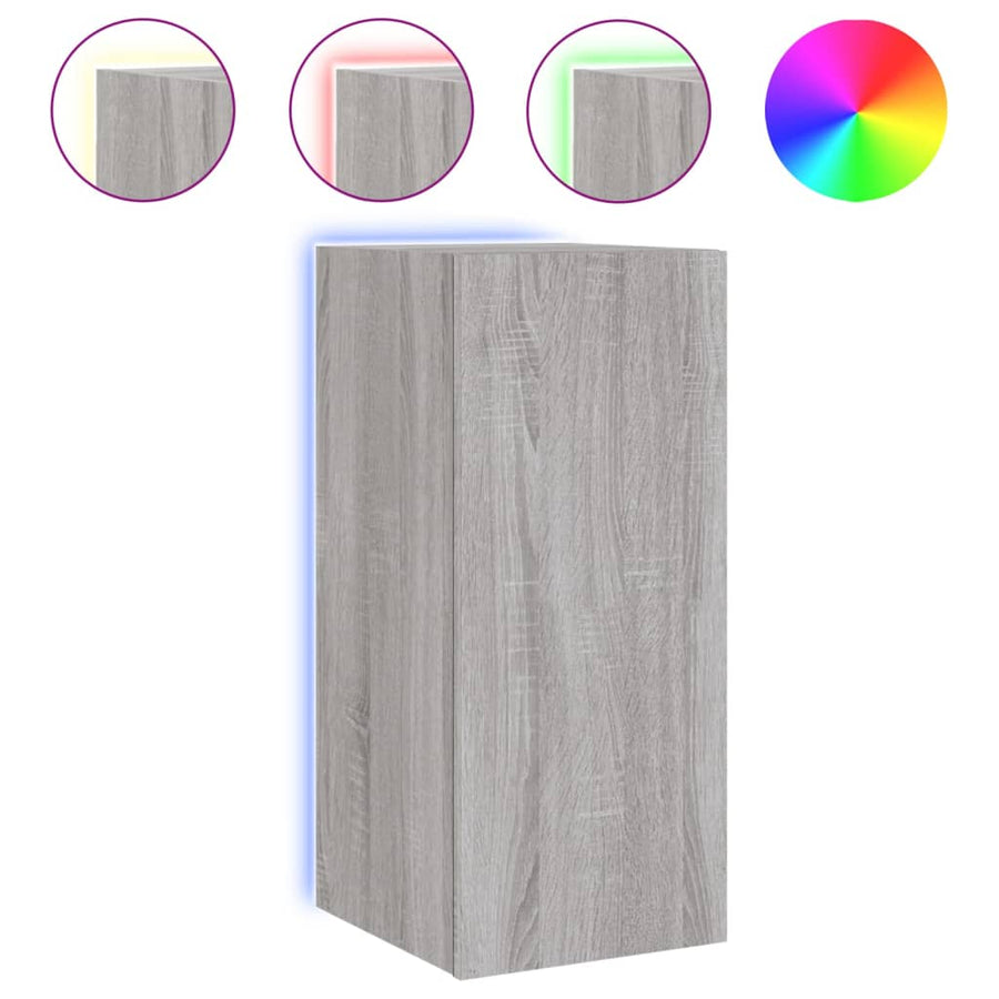 Tv-Wandmeubel Met Led-Verlichting 30,5X35X70 Cm Grijs Sonoma