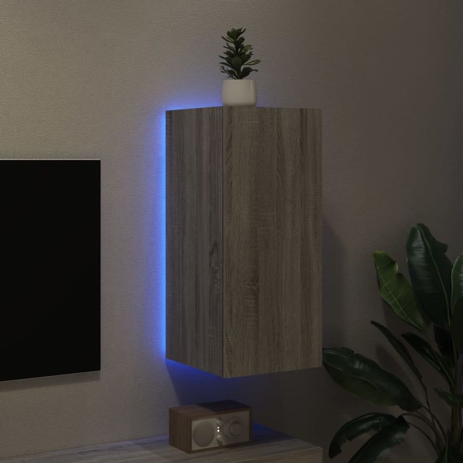 Tv-Wandmeubel Met Led-Verlichting 30,5X35X70 Cm Grijs Sonoma