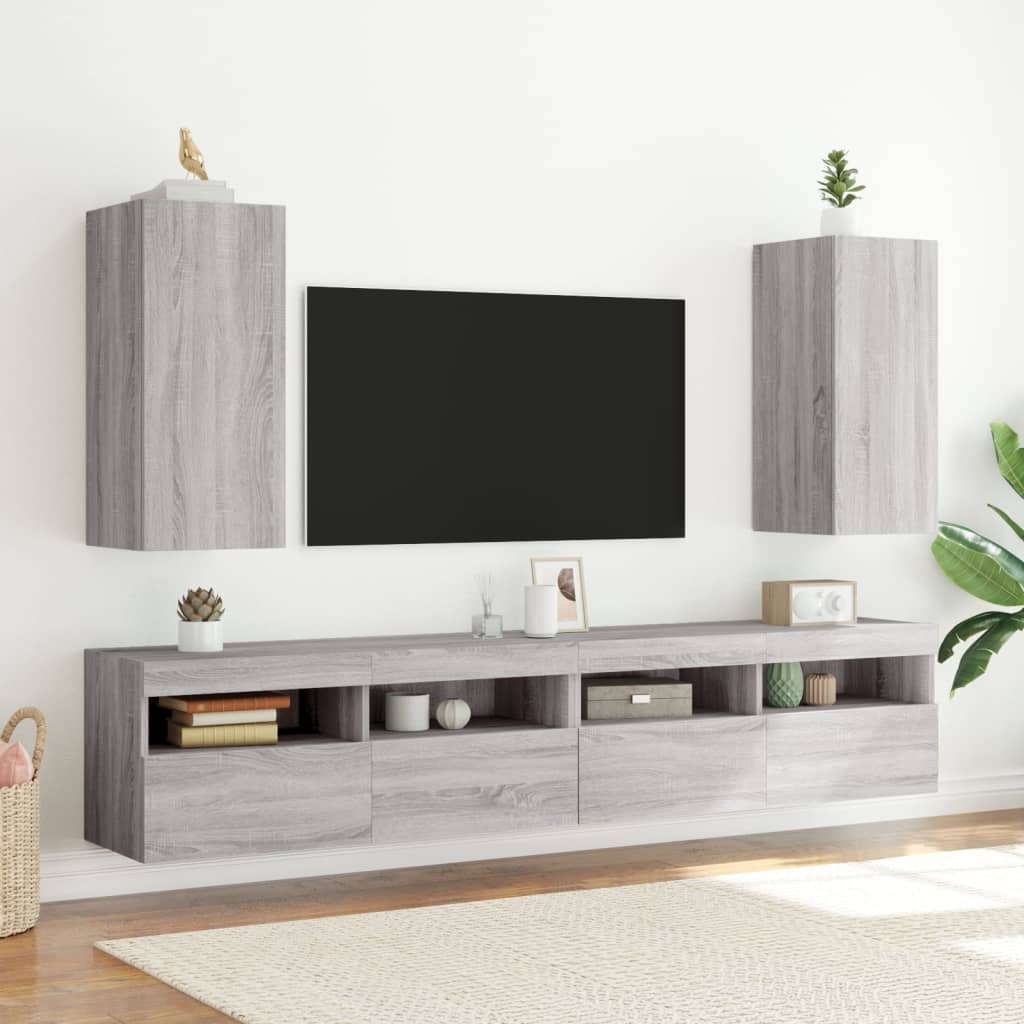 Tv-Wandmeubel Met Led-Verlichting 30,5X35X70 Cm Grijs Sonoma