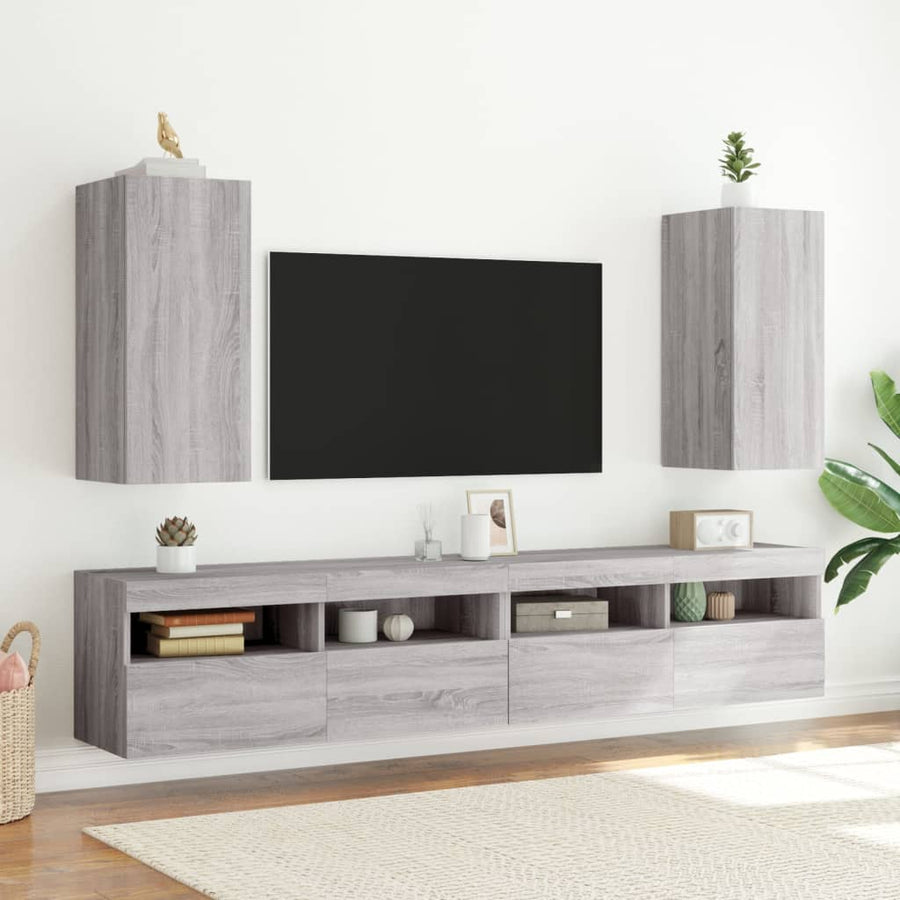 Tv-Wandmeubel Met Led-Verlichting 30,5X35X70 Cm Grijs Sonoma