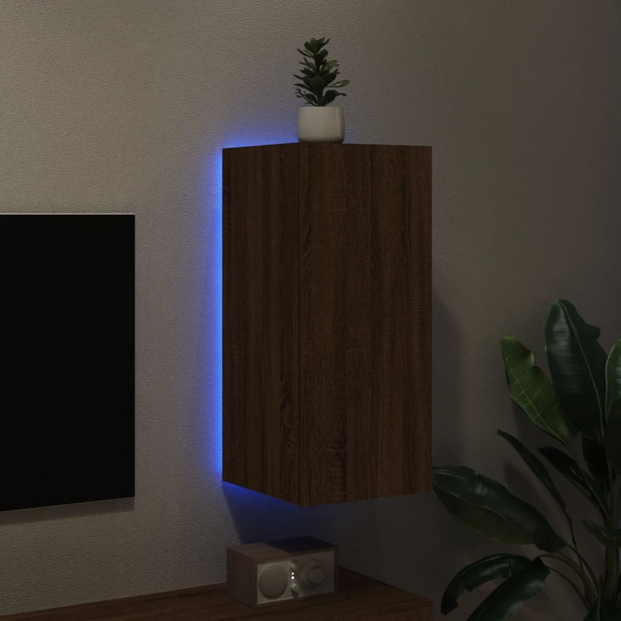 Tv-Wandmeubel Met Led-Verlichting 30,5X35X70 Cm Bruineikenkleur
