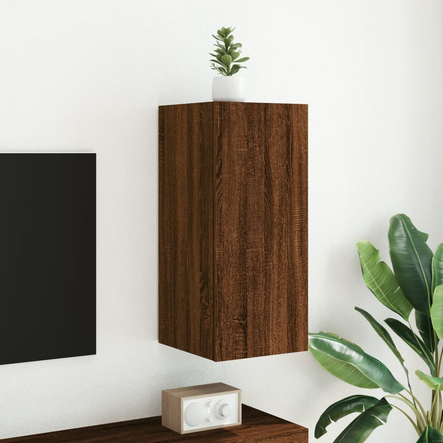Tv-Wandmeubel Met Led-Verlichting 30,5X35X70 Cm Bruineikenkleur
