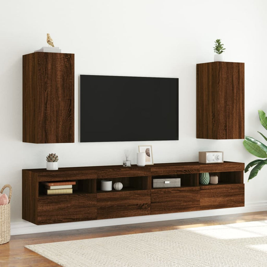Tv-Wandmeubel Met Led-Verlichting 30,5X35X70 Cm Bruineikenkleur