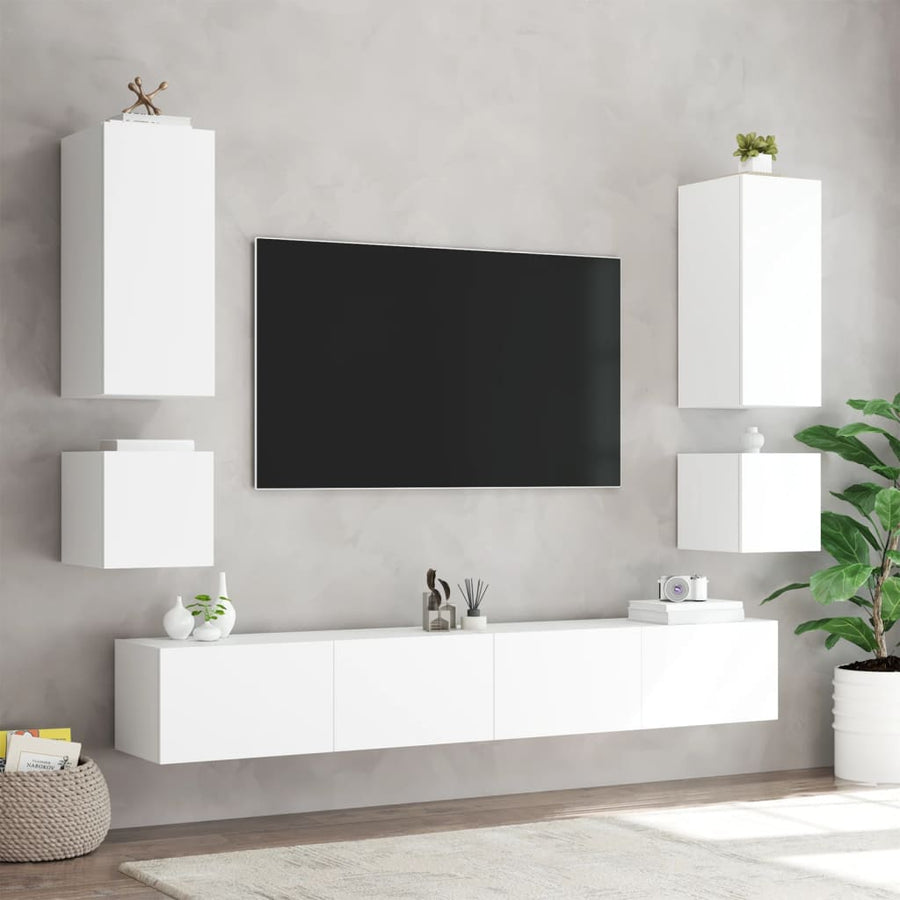 Tv-Wandmeubelen Met Led-Verlichting 2 St 40,5X35X40 Cm Wit