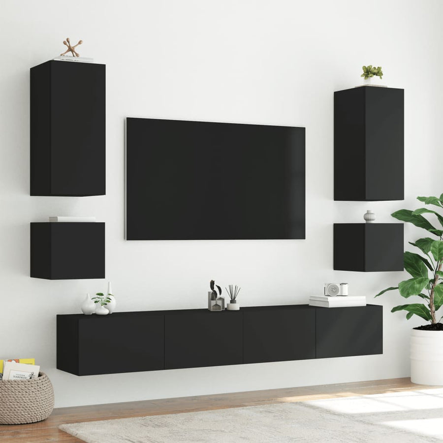 Tv-Wandmeubel Met Led-Verlichting 40,5X35X40 Cm Zwart