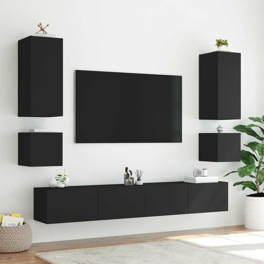 Tv-Wandmeubelen Met Led-Verlichting 2 St 40,5X35X40 Cm Zwart