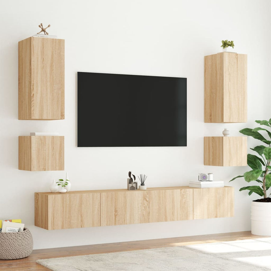 Tv-Wandmeubel Met Led-Verlichting 40,5X35X40 Cm Sonoma Eiken
