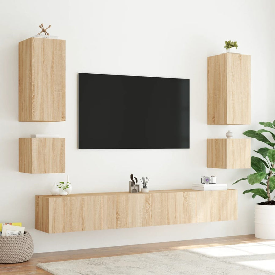 Tv-Wandmeubelen Met Led 2 St 40,5X35X40 Cm Sonoma Eikenkleurig