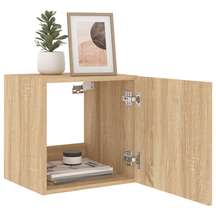 Tv-Wandmeubelen Met Led 2 St 40,5X35X40 Cm Sonoma Eikenkleurig