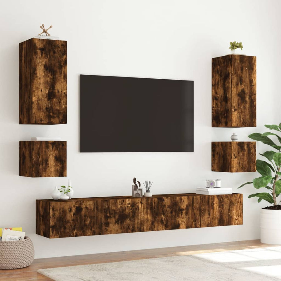 Tv-Wandmeubel Met Led-Verlichting 40,5X35X40 Cm Gerookt Eiken