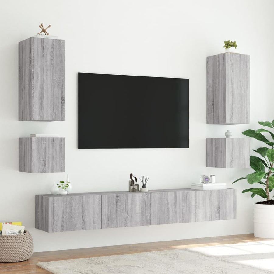 Tv-Wandmeubel Met Led-Verlichting 40,5X35X40 Cm Grijs Sonoma