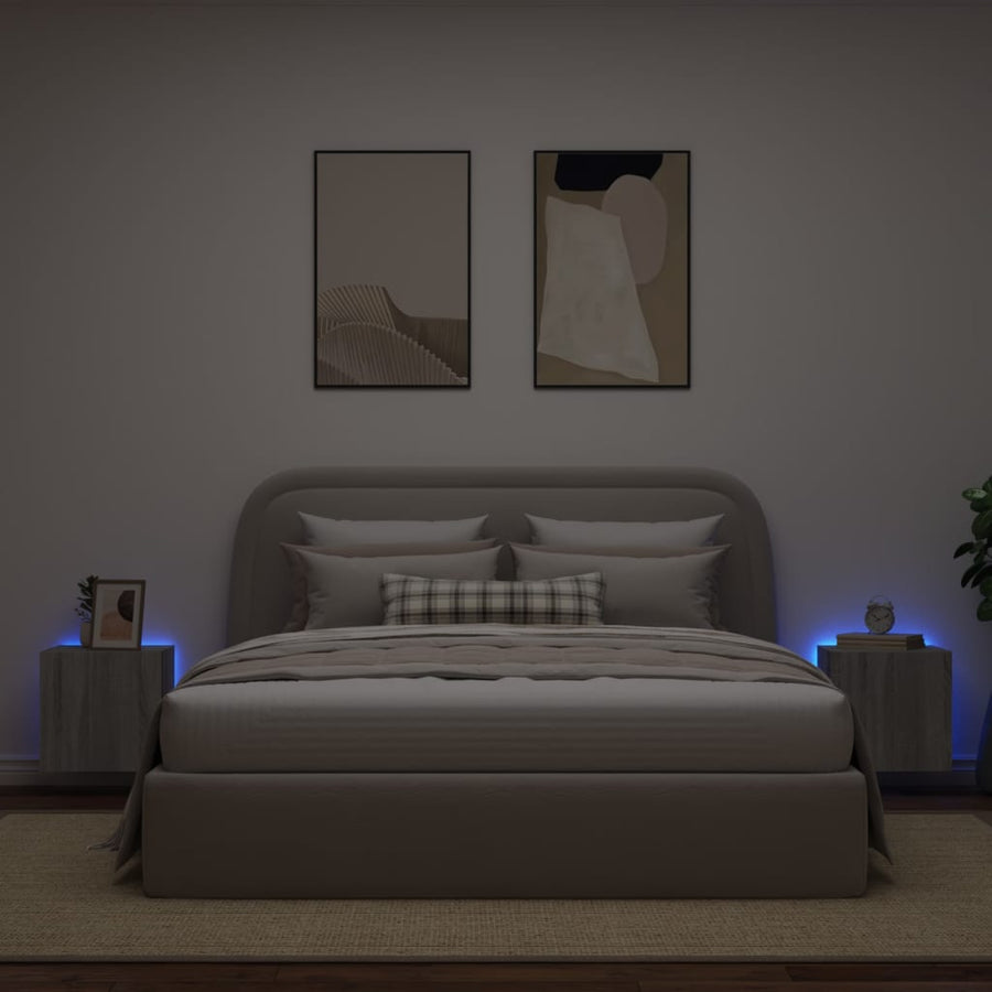 Tv-Wandmeubelen Met Led 2 St 40,5X35X40 Cm Grijs Sonoma Eiken