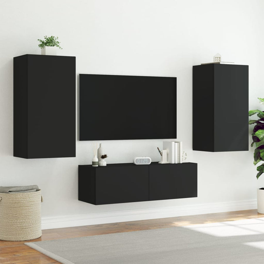 Tv-Wandmeubel Met Led-Verlichting 40,5X35X80 Cm Zwart
