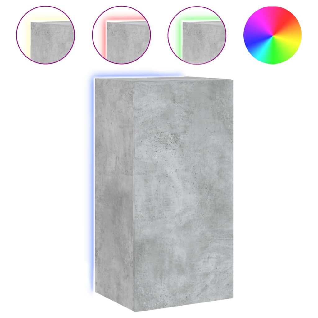 Tv-Wandmeubel Met Led-Verlichting 40,5X35X80 Cm Betongrijs