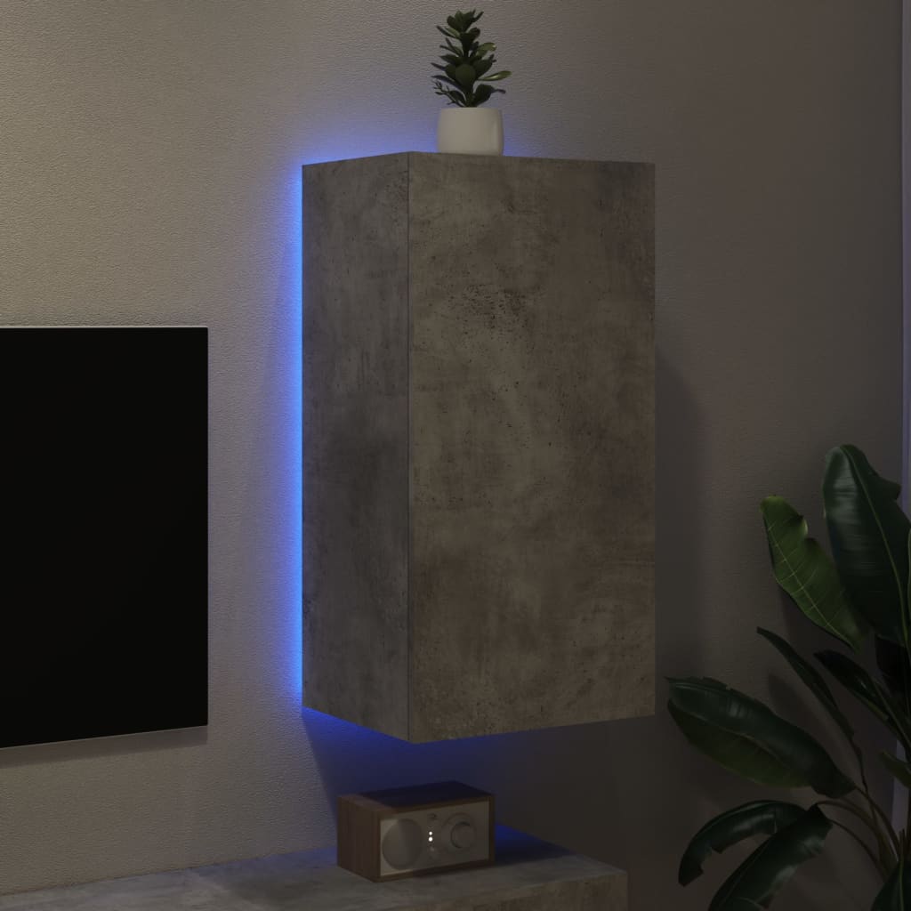 Tv-Wandmeubel Met Led-Verlichting 40,5X35X80 Cm Betongrijs