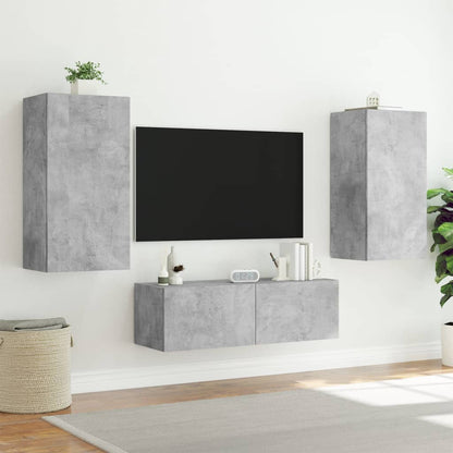 Tv-Wandmeubel Met Led-Verlichting 40,5X35X80 Cm Betongrijs