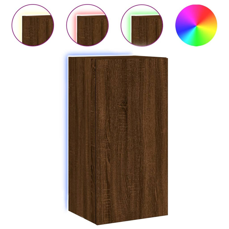 Tv-Wandmeubel Met Led-Verlichting 40,5X35X80 Cm Bruineikenkleur