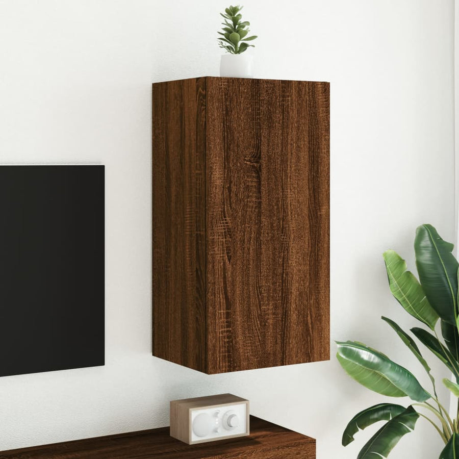 Tv-Wandmeubel Met Led-Verlichting 40,5X35X80 Cm Bruineikenkleur