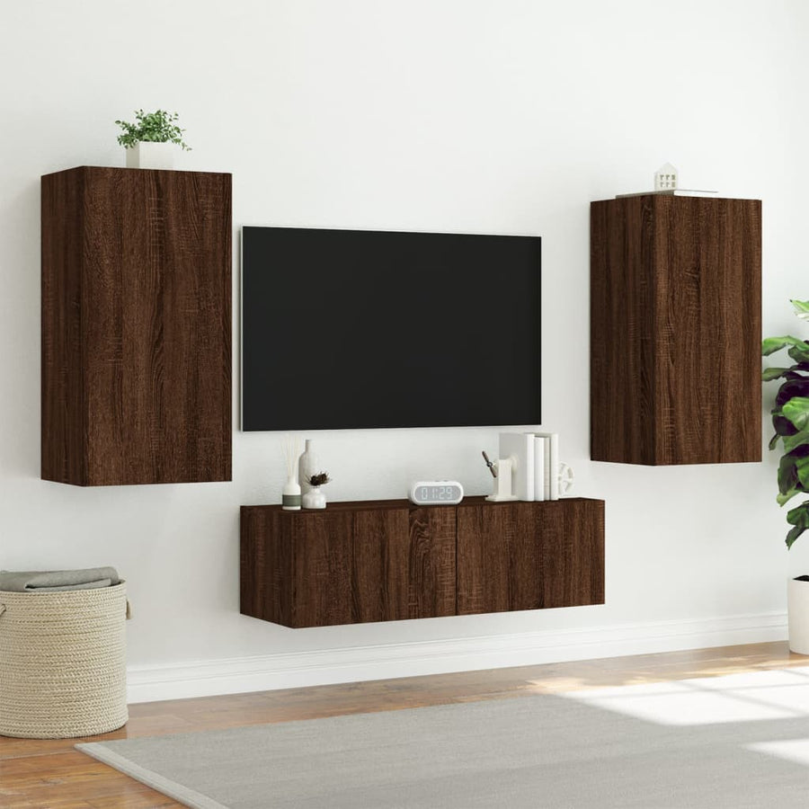 Tv-Wandmeubel Met Led-Verlichting 40,5X35X80 Cm Bruineikenkleur
