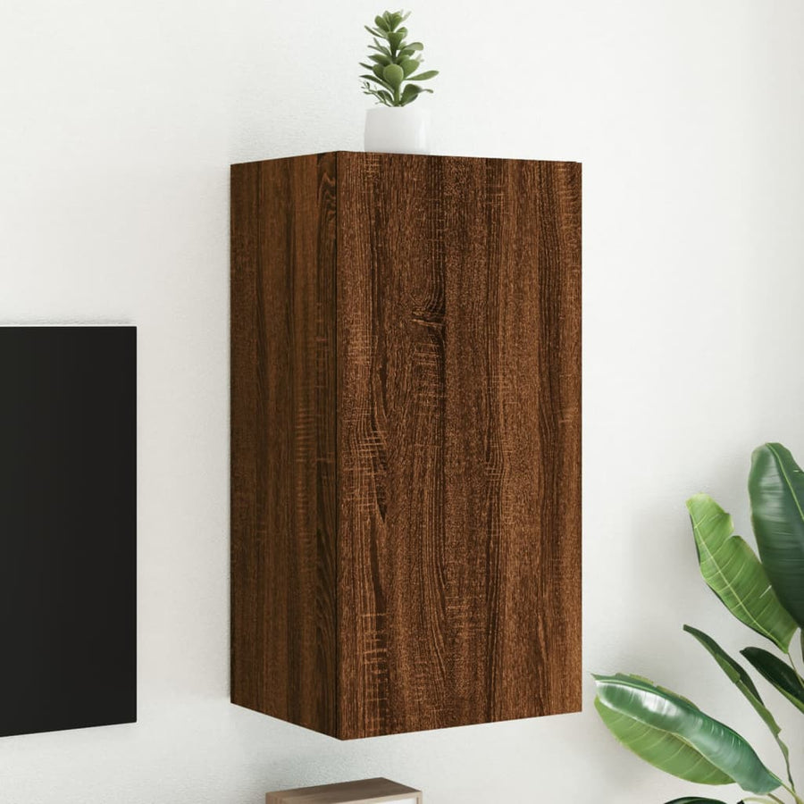 Tv-Wandmeubel Met Led-Verlichting 40,5X35X80 Cm Bruineikenkleur
