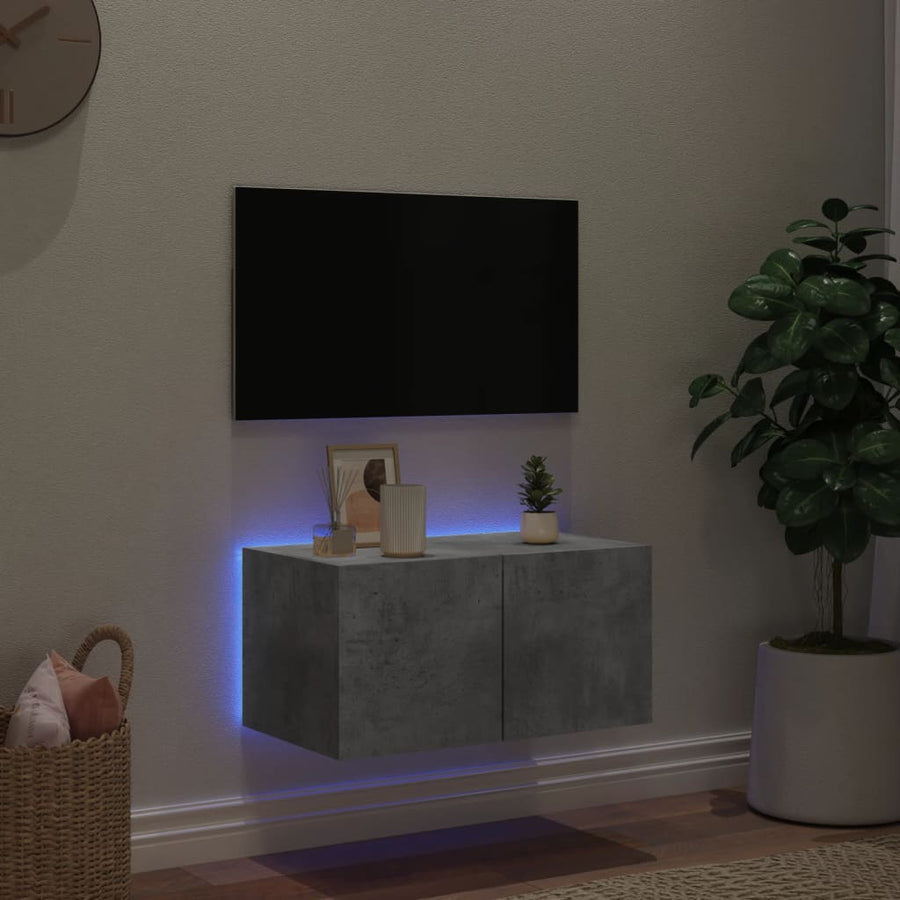 Tv-Wandmeubel Met Led-Verlichting 60X35X31 Cm Betongrijs