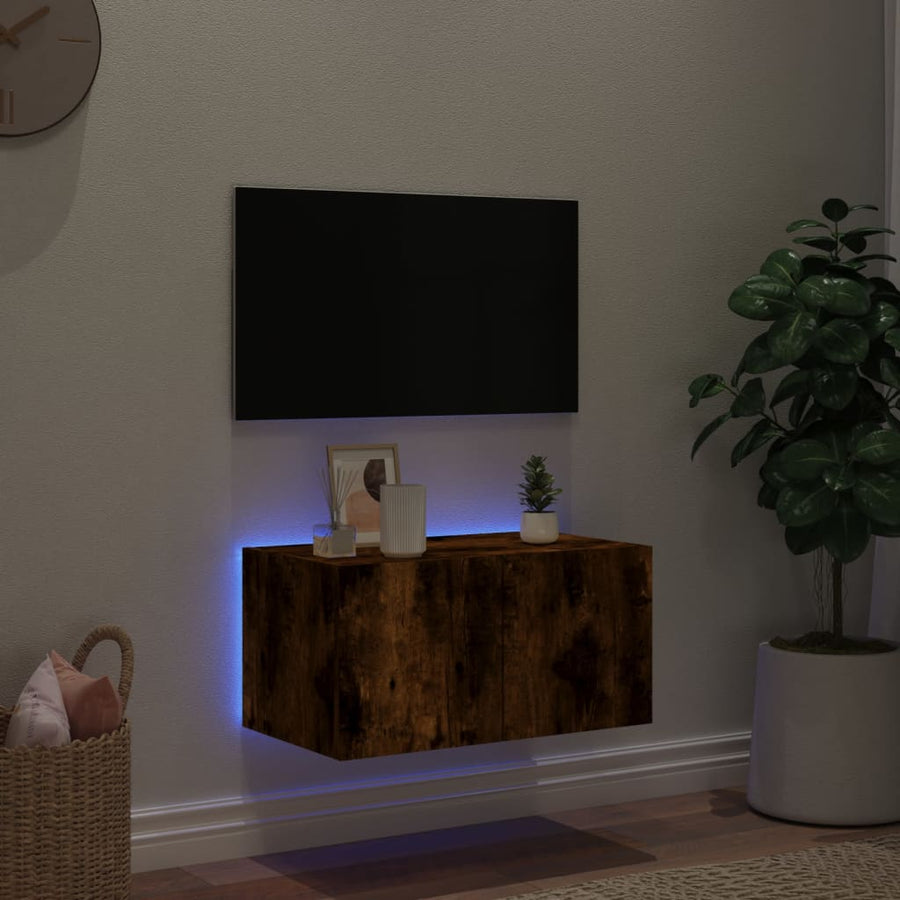Tv-Wandmeubel Met Led-Verlichting 60X35X31 Cm Gerookt Eiken