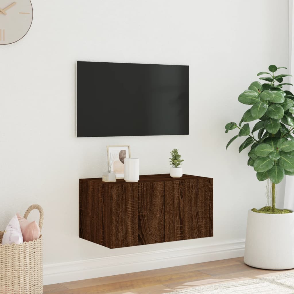 Tv-Wandmeubel Met Led-Verlichting 60X35X31 Cm Bruineikenkleurig