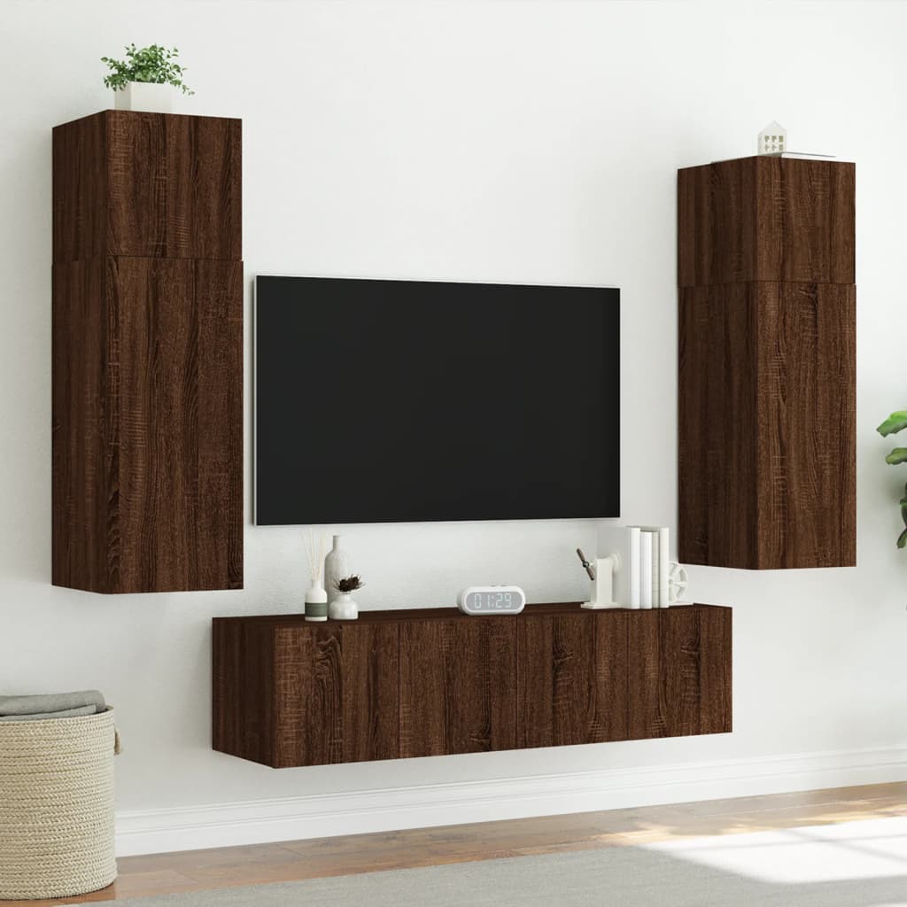 Tv-Wandmeubel Met Led-Verlichting 60X35X31 Cm Bruineikenkleurig