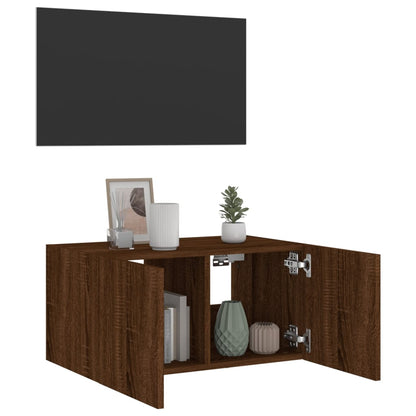 Tv-Wandmeubel Met Led-Verlichting 60X35X31 Cm Bruineikenkleurig