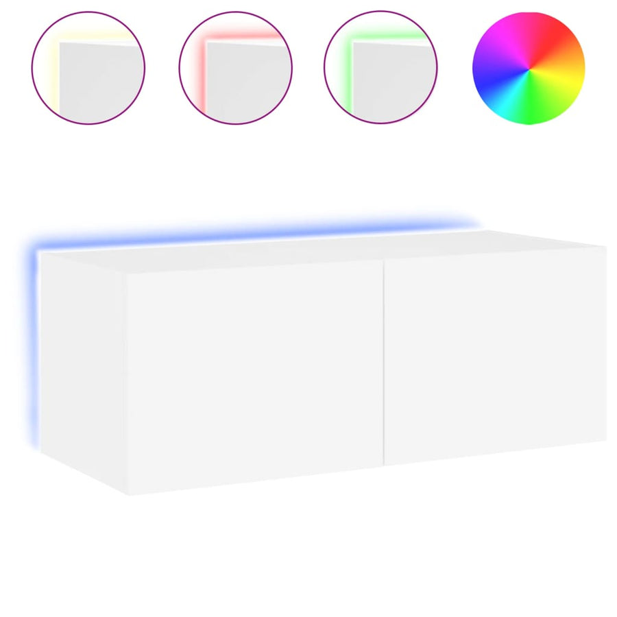 Tv-Wandmeubel Met Led-Verlichting 80X35X31 Cm Wit