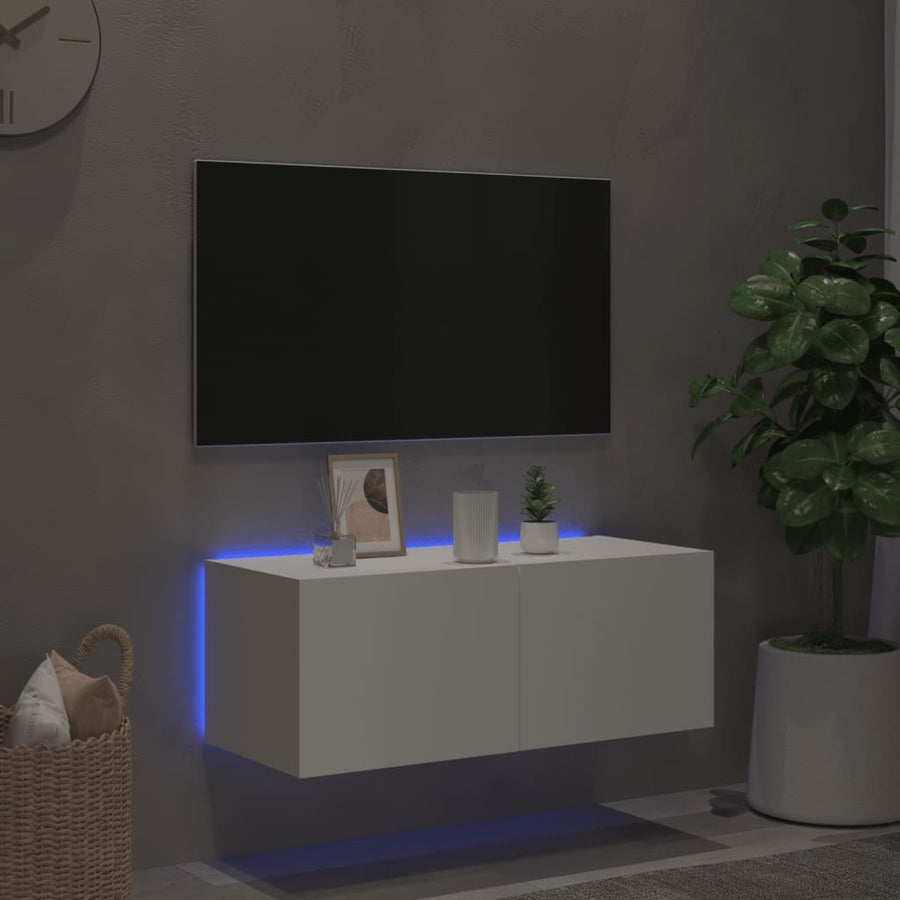 Tv-Wandmeubel Met Led-Verlichting 80X35X31 Cm Wit
