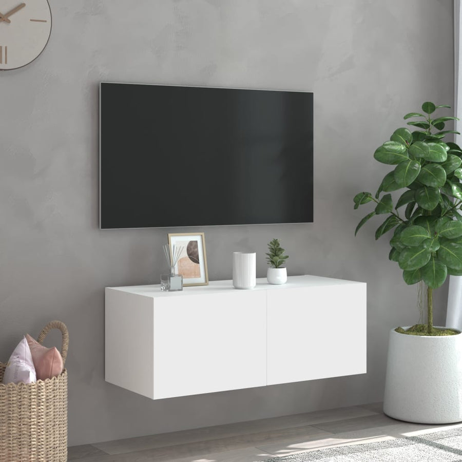Tv-Wandmeubel Met Led-Verlichting 80X35X31 Cm Wit