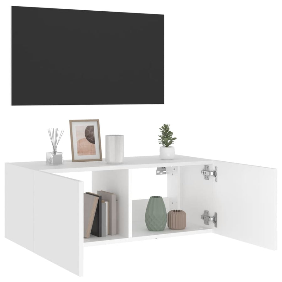 Tv-Wandmeubel Met Led-Verlichting 80X35X31 Cm Wit