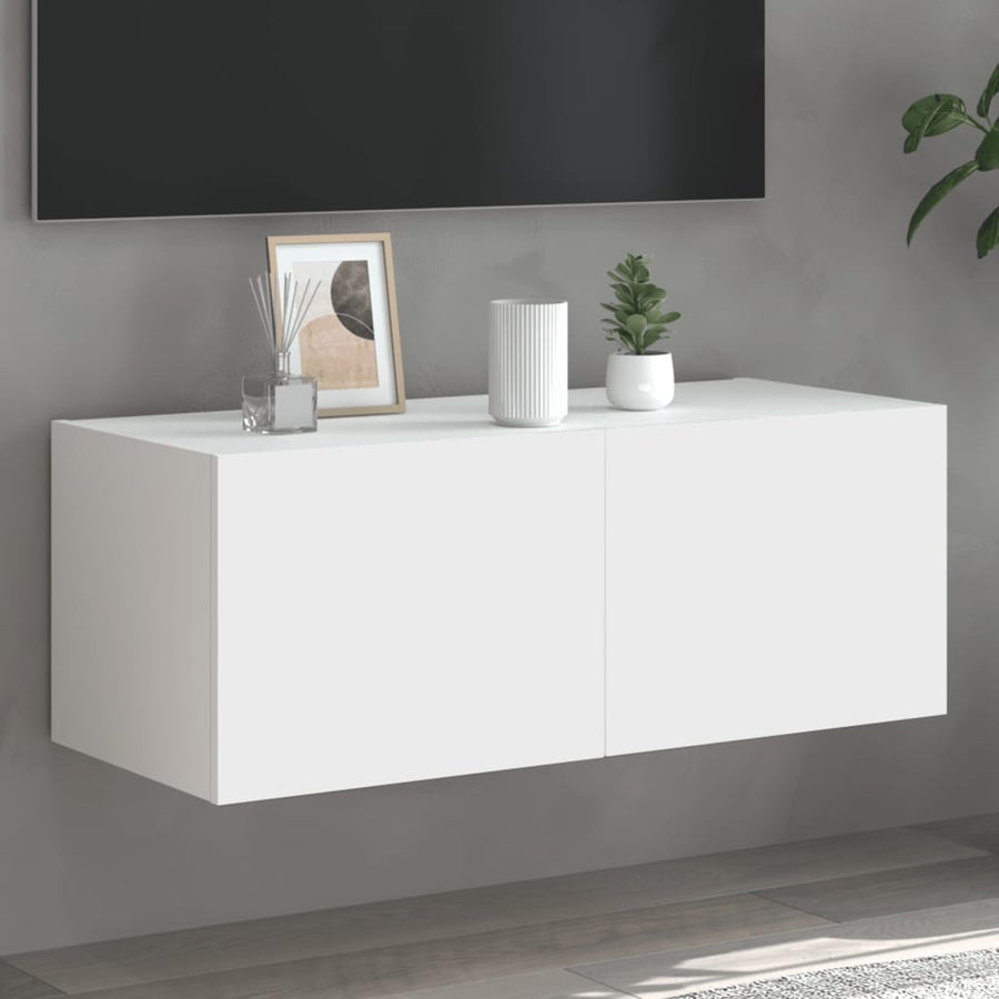 Tv-Wandmeubel Met Led-Verlichting 80X35X31 Cm Wit