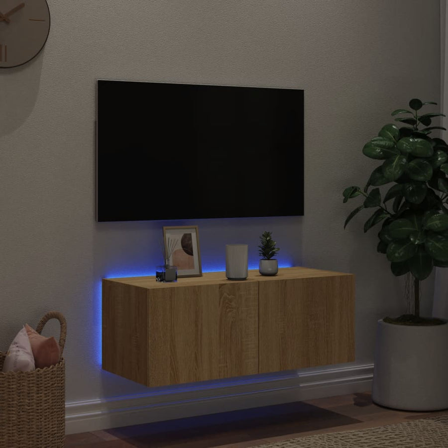 Tv-Wandmeubel Met Led-Verlichting 80X35X31 Cm Sonoma Eikenkleur