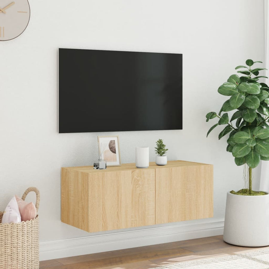 Tv-Wandmeubel Met Led-Verlichting 80X35X31 Cm Sonoma Eikenkleur