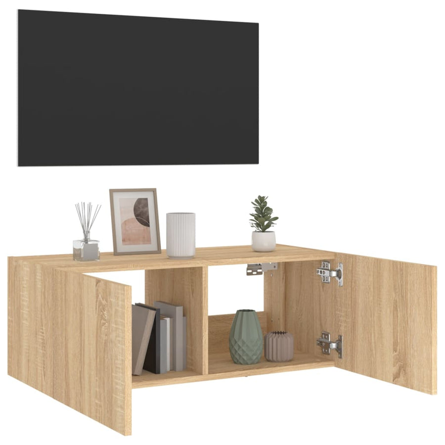 Tv-Wandmeubel Met Led-Verlichting 80X35X31 Cm Sonoma Eikenkleur