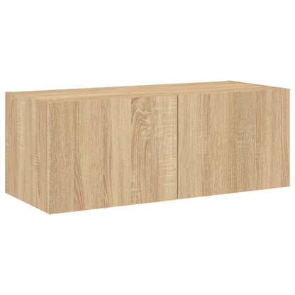 Tv-Wandmeubel Met Led-Verlichting 80X35X31 Cm Sonoma Eikenkleur