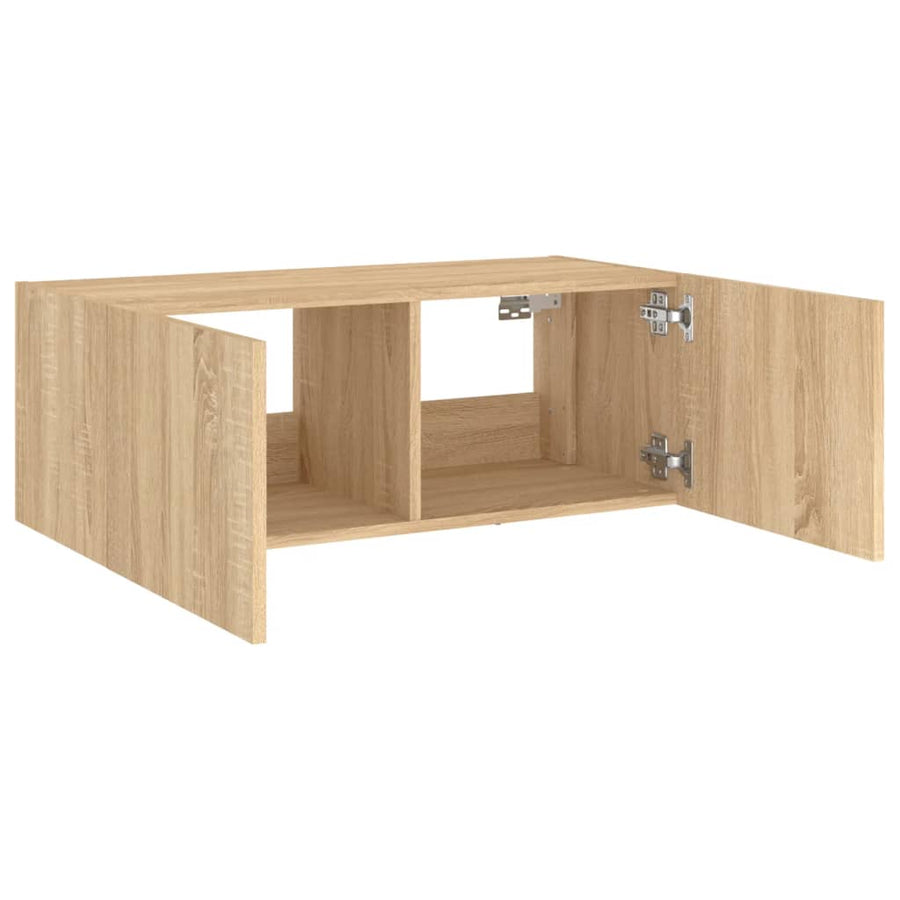 Tv-Wandmeubel Met Led-Verlichting 80X35X31 Cm Sonoma Eikenkleur