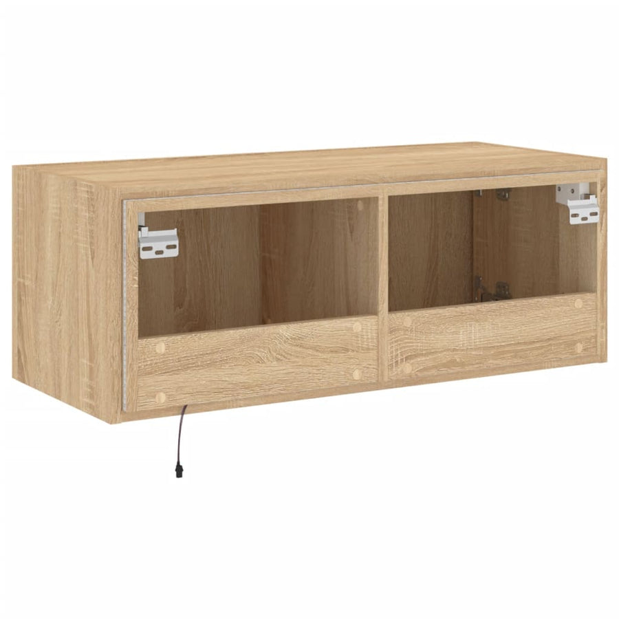 Tv-Wandmeubel Met Led-Verlichting 80X35X31 Cm Sonoma Eikenkleur
