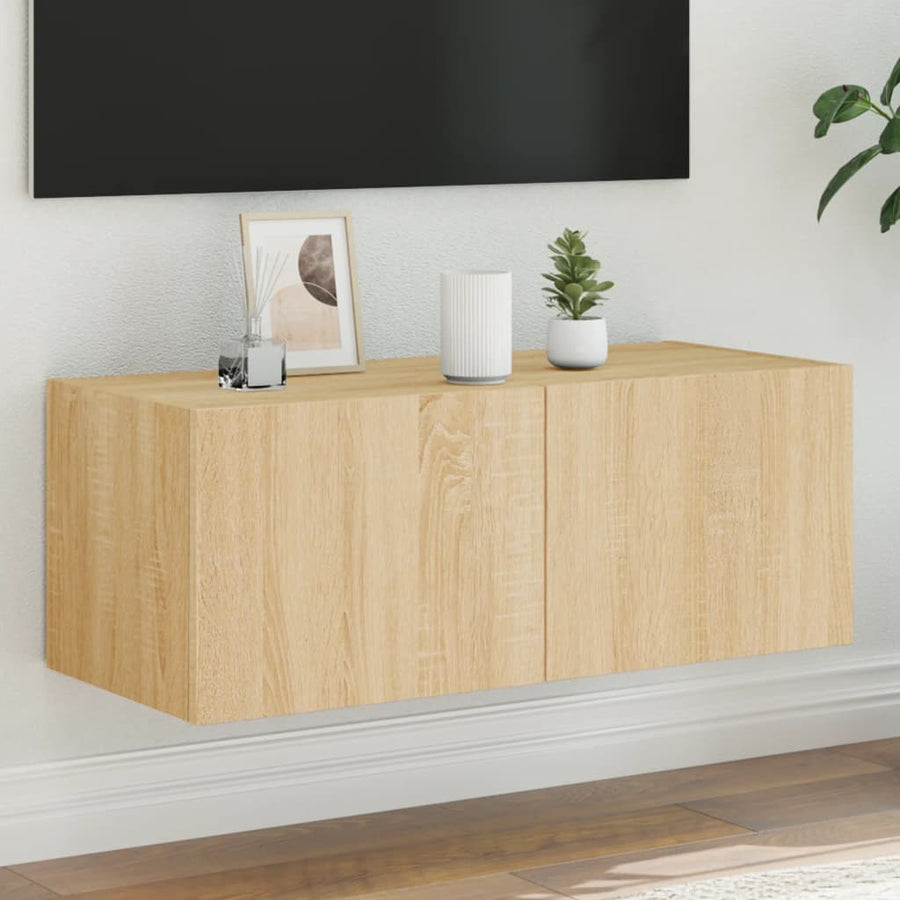 Tv-Wandmeubel Met Led-Verlichting 80X35X31 Cm Sonoma Eikenkleur